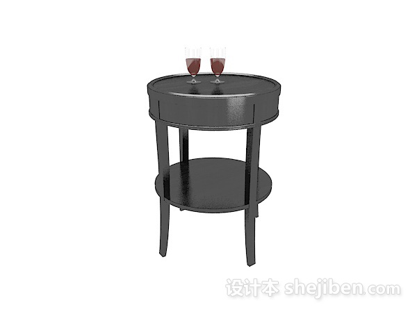 现代风格黑色圆形小边桌3d模型下载