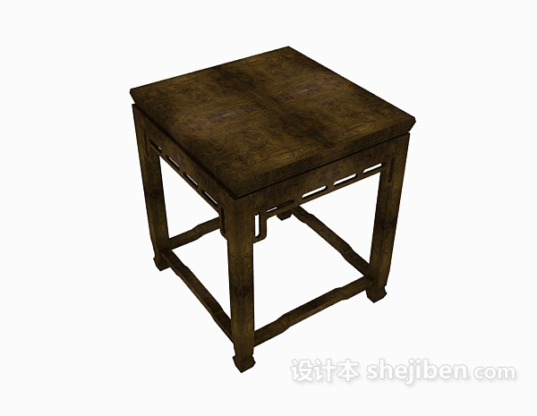 中式棕色实木边桌3d模型下载