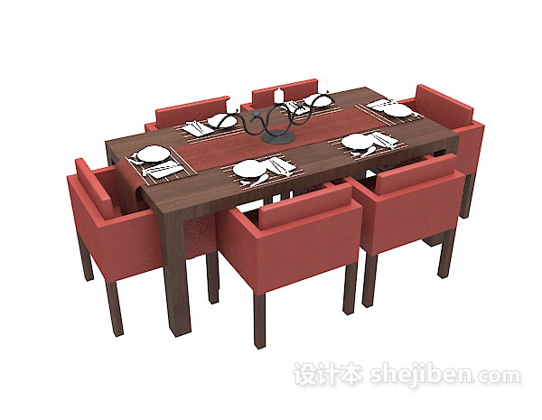 免费精致简约实木餐桌3d模型下载