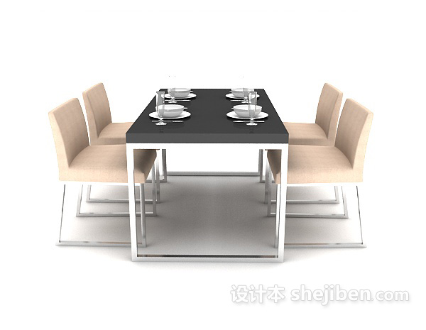 现代风格四人家庭餐桌3d模型下载