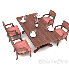 中式四人实木餐桌3d模型下载