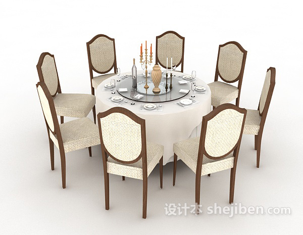 其它美式多人餐桌3d模型下载