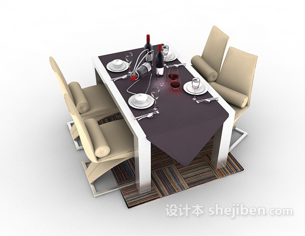 免费现代风格实木四人餐桌3d模型下载
