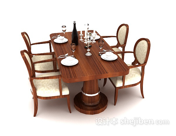 美式简约风格餐桌3d模型下载