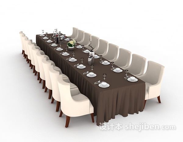 长形多人聚会餐桌3d模型下载