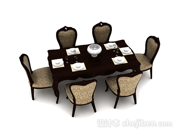 其它美式家居六人餐桌3d模型下载