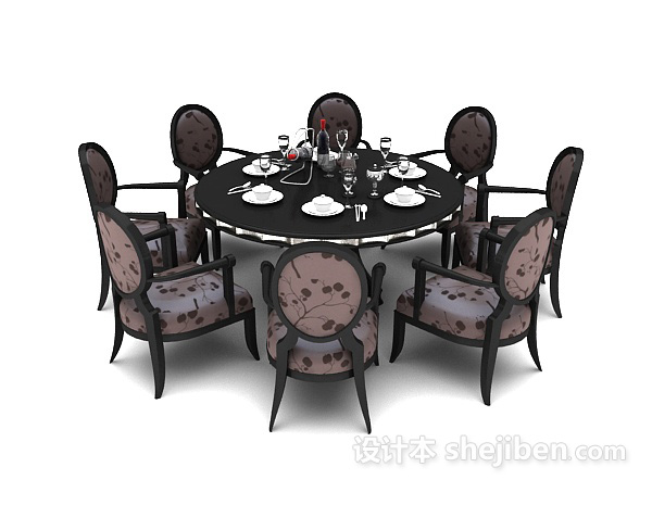 其它美式圆形家庭餐桌3d模型下载