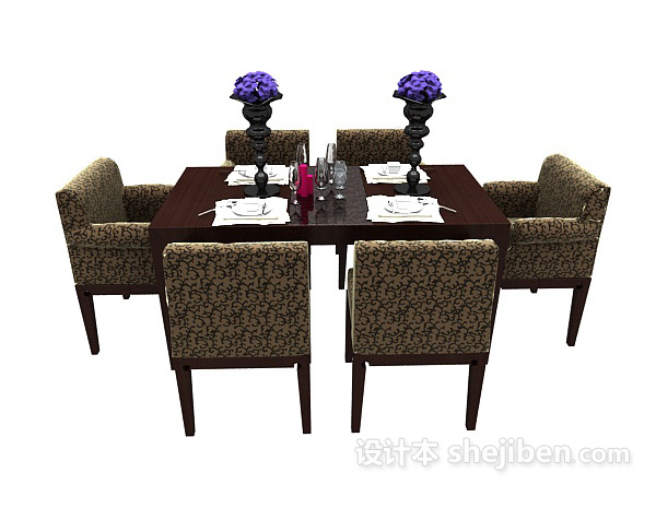 其它美式六人餐桌3d模型下载
