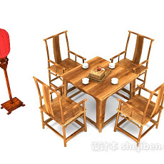 中式茶桌椅组合3d模型下载