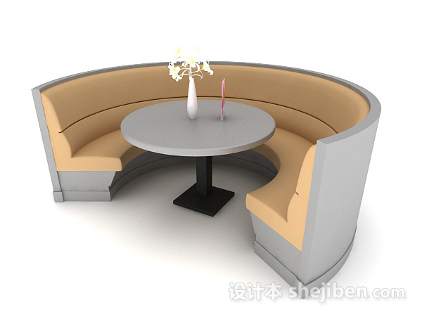 免费圆形餐厅桌椅组合3d模型下载