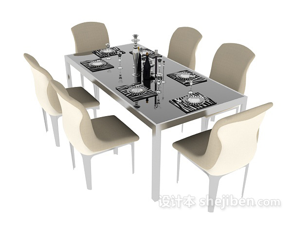 免费现代简约六人餐桌3d模型下载