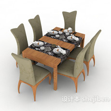简约时尚实木餐桌椅3d模型下载