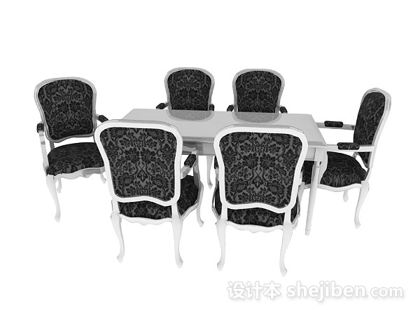 地中海风格浅色餐桌椅3d模型下载
