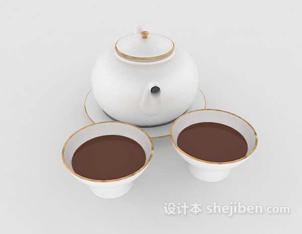 现代风格白色瓷器茶壶3d模型下载