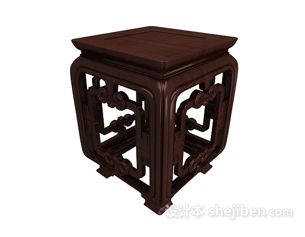 中式实木复古边桌3d模型下载