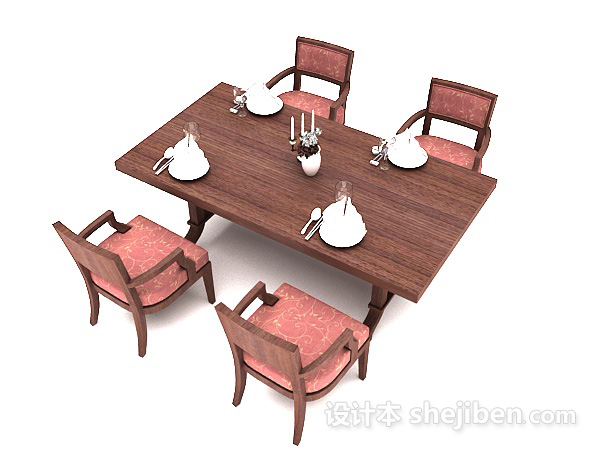 免费中式四人实木餐桌3d模型下载