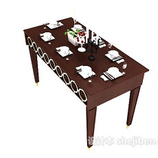 欧式棕色实木餐桌3d模型下载