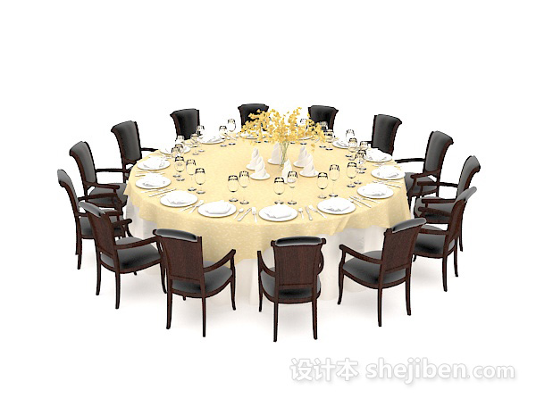 免费大型圆形多人餐桌3d模型下载