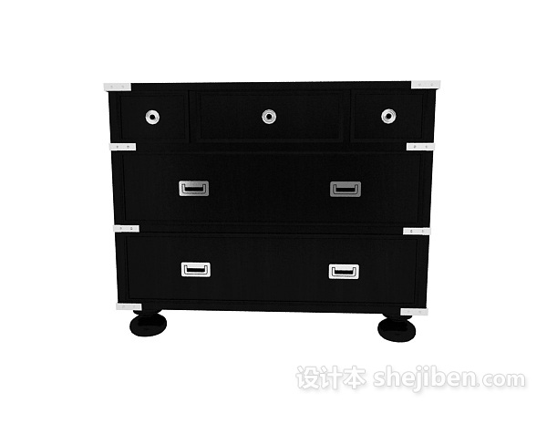 中式风格中式黑色实木边柜3d模型下载