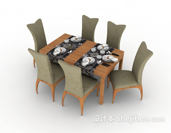 免费简约时尚实木餐桌椅3d模型下载
