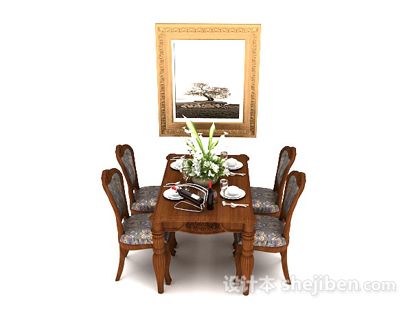 欧式风格欧式棕色高级餐桌3d模型下载