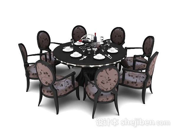 免费美式圆形家庭餐桌3d模型下载