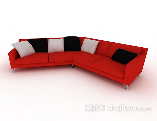 现代风格时尚红色多人沙发3d模型下载