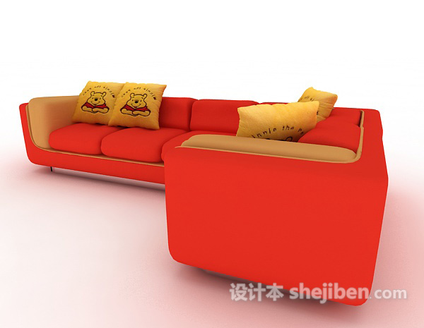 免费红色时尚多人沙发3d模型下载