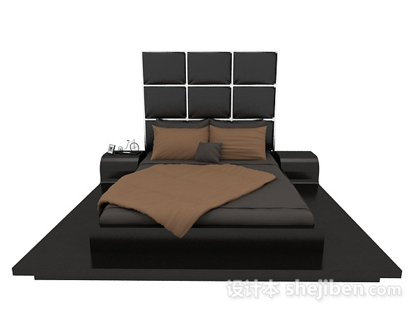 现代风格黑色经典双人床3d模型下载