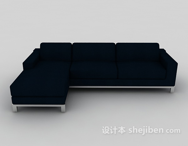 现代风格家庭蓝色多人沙发3d模型下载