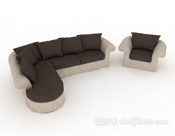设计本棕色现代多人沙发3d模型下载