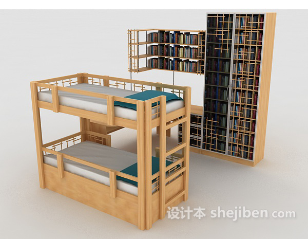 设计本实木书柜、上下铺床3d模型下载