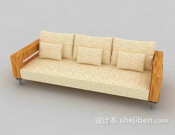 免费黄色实木多人沙发3d模型下载