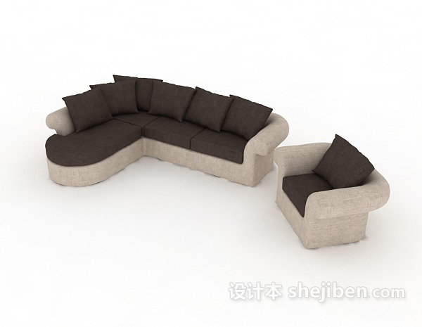 现代风格棕色现代多人沙发3d模型下载