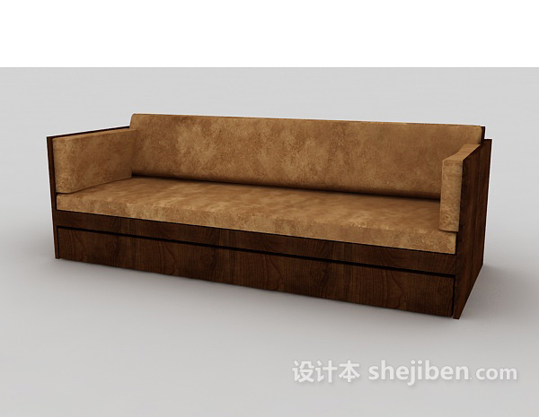 免费棕色实木多人沙发3d模型下载
