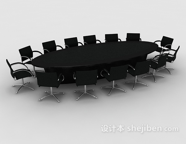 设计本实木黑色会议桌3d模型下载