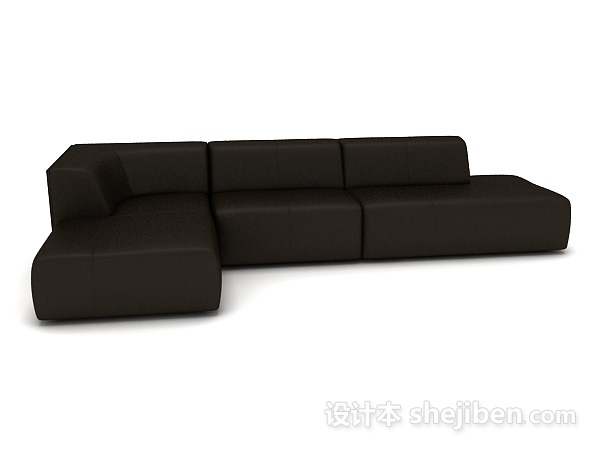 设计本黑色简约皮质沙发3d模型下载