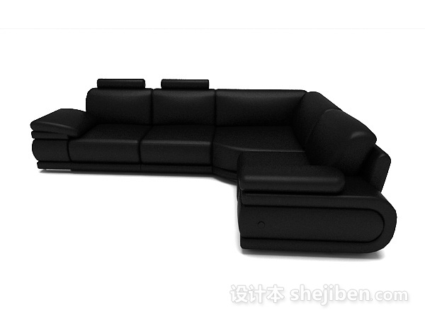 家庭黑色多人沙发3d模型下载