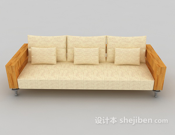 现代风格黄色实木多人沙发3d模型下载
