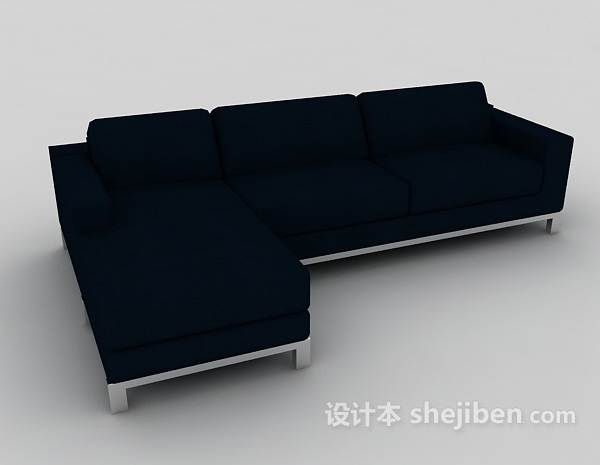 免费家庭蓝色多人沙发3d模型下载