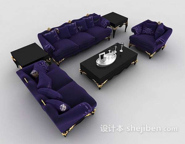 设计本紫色简欧风格沙发3d模型下载