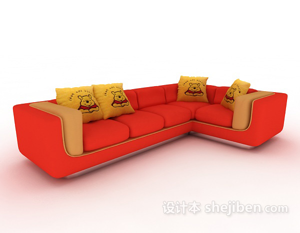 红色时尚多人沙发3d模型下载