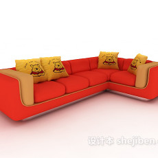 红色时尚多人沙发3d模型下载