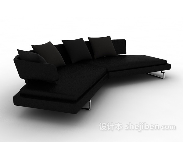 设计本黑色简洁多人沙发3d模型下载
