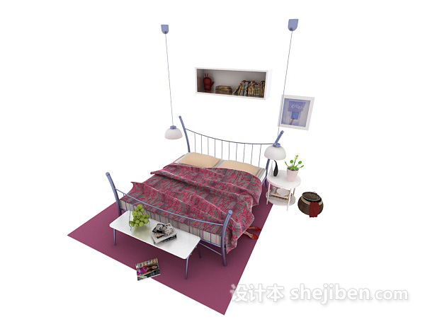 简约家庭双人床3d模型下载