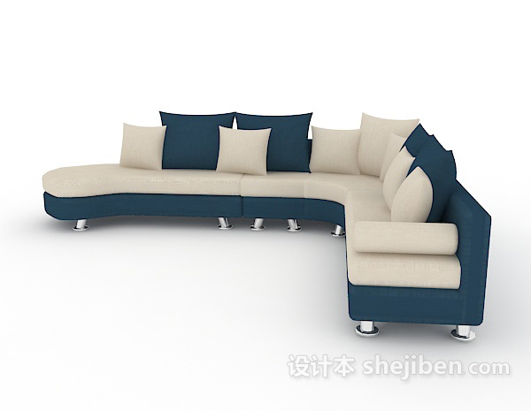 免费蓝白两色多人沙发3d模型下载