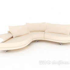 白色皮质多人沙发3d模型下载