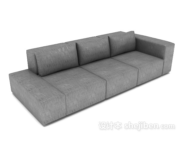 设计本灰色家居三人沙发3d模型下载