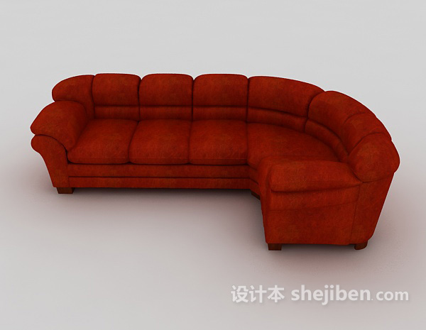 免费美式红色皮质沙发3d模型下载