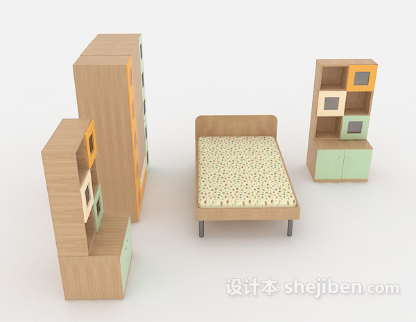 设计本家居单人床、衣柜组合3d模型下载